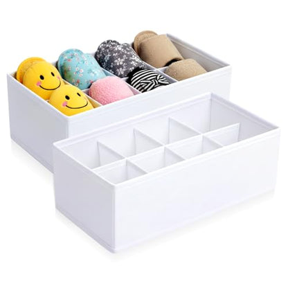 2 Pack Toddler Shoe Organizer for Closet Drawer Foldable Shoe Rack Storage Container 8 Section Baby Soft Fabric Cubby Box 11.02" × 5.91" × 3.94" Nursery Infant Holder with Divider Breathable