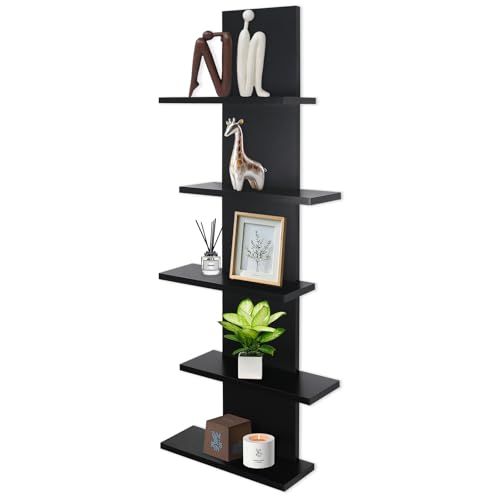VIWODS 5 Tier Wall Shelf Unit-Black Floating Shelves for Home Decor, Modern Unique Asymmetric Design for Bedroom & Living Room Storage - color: Black, size: Big 5 Tier shelf