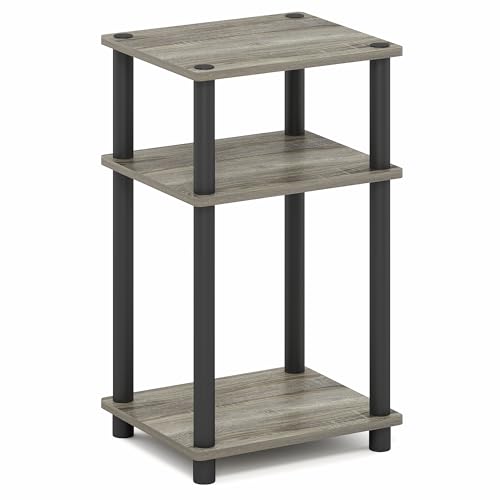 Furinno Turn-N-Tube 3-Tier Toolless Side Table, Narrow Printer Stand with Open Shelf, End Table, Night Stand, for Living Room, Bedroom, Grey Oak - color: Grey Oak/Black