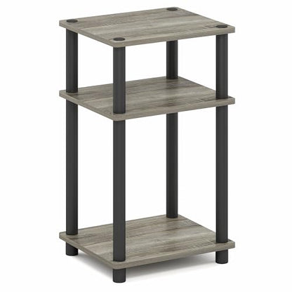 Furinno Turn-N-Tube 3-Tier Toolless Side Table, Narrow Printer Stand with Open Shelf, End Table, Night Stand, for Living Room, Bedroom, Grey Oak - color: Grey Oak/Black