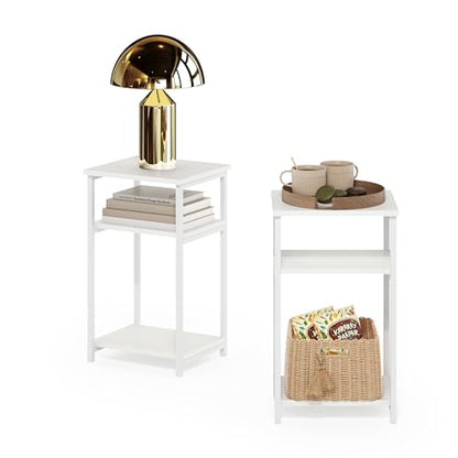 Furinno JUST 3-Tier Telephone Table Set of 2, Metal Frame Modern Side Table with Open Shelf, Night Stand, Bedside Table, Easy Assembly, for Living Room, Bedroom, White - color: White/White, size: 2-Pack, Metal Frame, 3-Tier