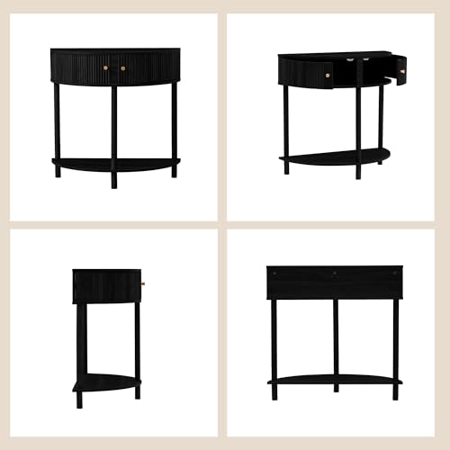 XUZENEST Fluted Half Moon Console Table, Modern Small Entry Table Sofa Table with Storage, Solid Wood Legs Narrow Entryway Table for Living Room, Hallway, Foyer(Black) - color: 31.5 Black