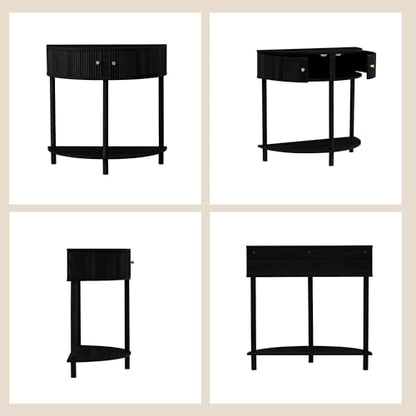 XUZENEST Fluted Half Moon Console Table, Modern Small Entry Table Sofa Table with Storage, Solid Wood Legs Narrow Entryway Table for Living Room, Hallway, Foyer(Black) - color: 31.5 Black