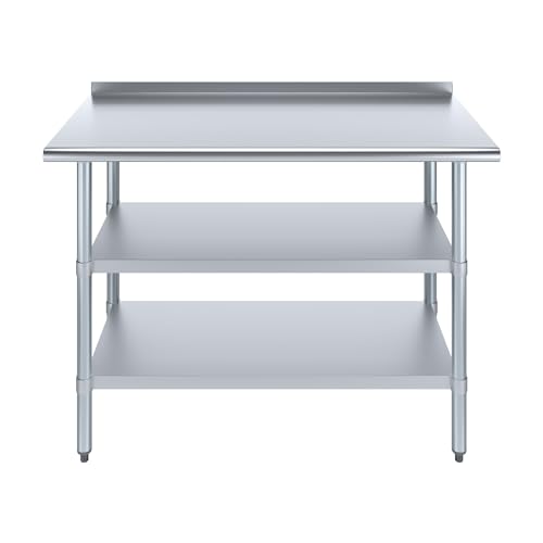 AmGood Stainless Steel Work Table with 1.5" Backsplash and 2 Shelves | NSF (48" Long x 24" Deep) - size: 48" Long x 24" Deep