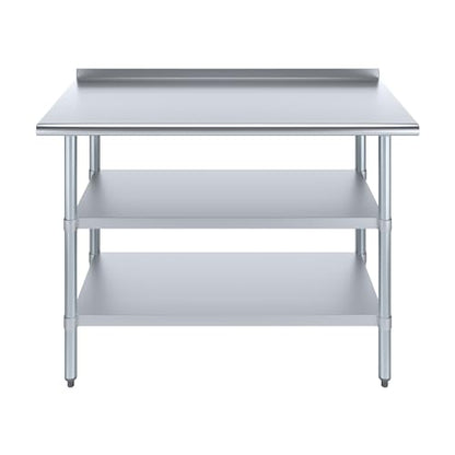 AmGood Stainless Steel Work Table with 1.5" Backsplash and 2 Shelves | NSF (48" Long x 24" Deep) - size: 48" Long x 24" Deep