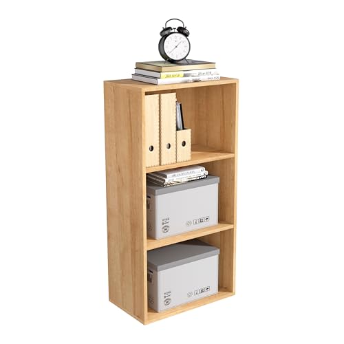 Wooden 3 Cube Storage Organizer,3 Tier Low Bookcase Freestanding Storage Display Organizer,Versatile Cubes Shelf and Cubby Unit for Any Space 15.7inch - color: Oak, size: 3 Cube-W(15.7inch)