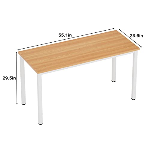 Need 55 Inch Large Computer Desk - Modern Simple Style Home Office Gaming Desk, Basic Writing Table for Study Student, White Metal Frame, Teak - color: Teak & White, size: 55 inches