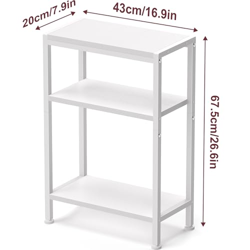 Narrow Side Table for Small Space, 3 Tier Slim End Table, Thin Nightstand, Skinny Snack Couch Table, Sofa Bedside Table, Tall Plant Stand in Living Room, Bedroom, Study, Kitchen and Balcony (White) - color: White, size: 3-Tier (7.9''D*17''W*26.6''H)