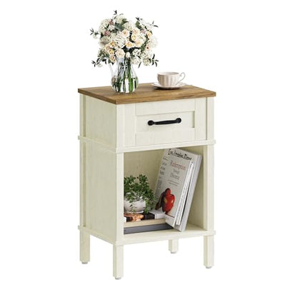 White Farmhouse Nightstands, Nightstand with Drawers, Small Bedside Table | Modern Bedroom Nightstand, Farmhouse End Table,White Wood Night Stand,Side Table Bedroom,End Table with Storage LET512WR - color: White and Rustic Brown