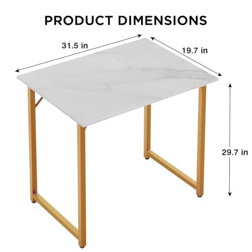 Dkelincs 32 Inch Small Computer Desk Home Office Desk Writing Desk Modern Simple Style Study Work Table with Metal Frame, Easy Assembly, Adjustable Feet, Water-Resistant, Scratchproof Surface, Gold - color: Gold, size: 32 Inch