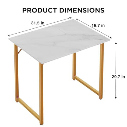 Dkelincs 32 Inch Small Computer Desk Home Office Desk Writing Desk Modern Simple Style Study Work Table with Metal Frame, Easy Assembly, Adjustable Feet, Water-Resistant, Scratchproof Surface, Gold - color: Gold, size: 32 Inch