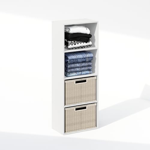Furinno Reed Closet Organizers and Storage, 4-Tier Closet Organizer, Open Shelf Closet Storage, for Wardrobe, Bedroom, Living Room, White - color: White, size: 4-Tier; 15.6" W