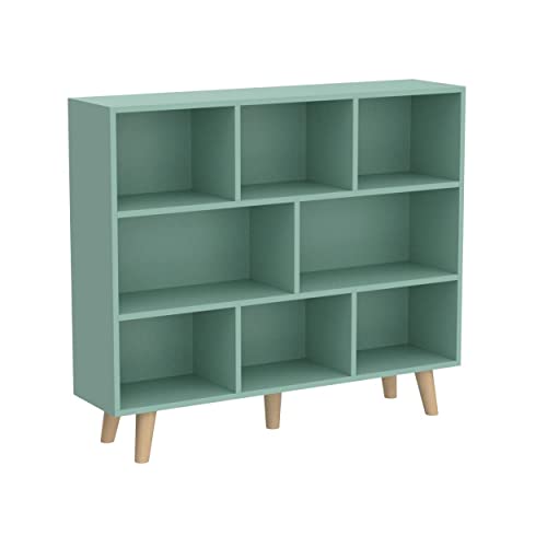 IOTXY Wooden Open Shelf Bookcase - 3-Tier Bookshelf with Leg, Tiffany-Green | Nordic Minimalist Style, MDF Material, Raised Solid Wood Legs, 8 Storage Cubes Display, Floor-Standing Cabinet Organizer - color: Tiffany Green, size: 100CM Legs
