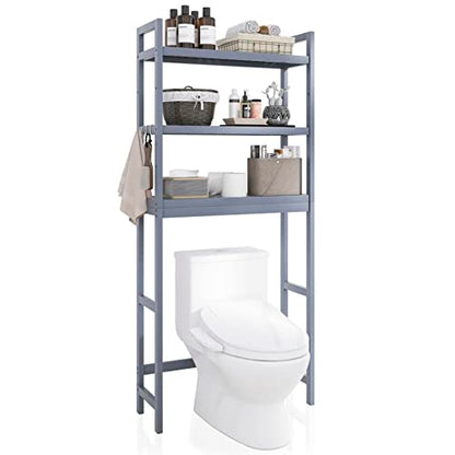 SMIBUY Bathroom Storage Shelf, Bamboo Over-The-Toilet Organizer Rack, Freestanding Toilet Space Saver with 3-Tier Adjustable Shelves (Grey) - color: Grey