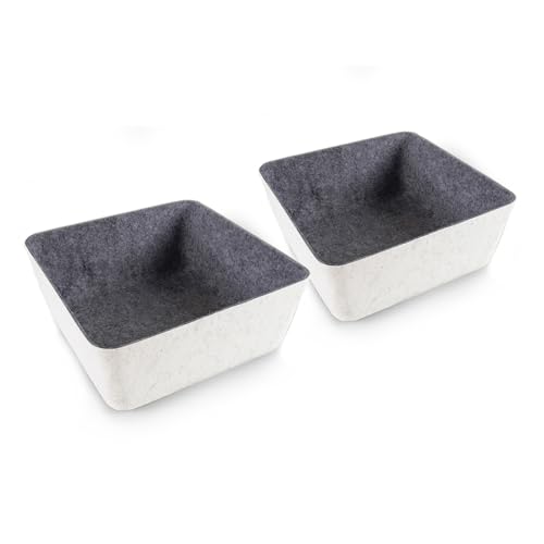 Three by Three Seattle Tapered Felt Storage Bins 2-Pack 9x9 Cream/Charcoal | Recycled felt tapered bins; soft non-scratch; 5"x5" fits most drawers; organize desk, office, bathroom, bedroom & entryway - color: Cream/Charcoal