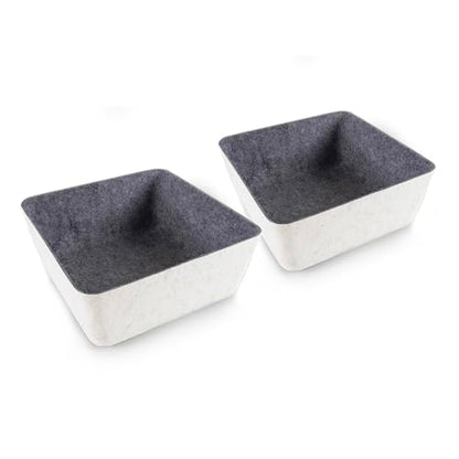 Three by Three Seattle Tapered Felt Storage Bins 2-Pack 9x9 Cream/Charcoal | Recycled felt tapered bins; soft non-scratch; 5"x5" fits most drawers; organize desk, office, bathroom, bedroom & entryway - color: Cream/Charcoal