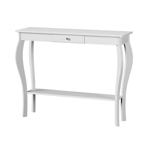 ChooChoo Narrow Console Table with Drawer, Chic Accent Sofa Table, Entryway Table, 39.3 Inch, White - color: White, size: 11.8"D x 39.3"W x 31.4"H