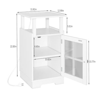 Nightstand with Charging Station,White End Table Modern Side Table with USB Ports and Outlets, Mid-Century Bedside Table with Storage for Bedroom Living Room MLBZ08WE