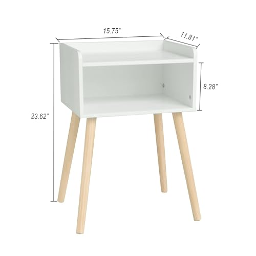 MaxSmeo White Nightstand, Small Bed Side Table for Small Spaces,Mid Century Modern Nightstand End Table with Storage and Solid Wood Legs for Bedroom Living Room(White) - color: White