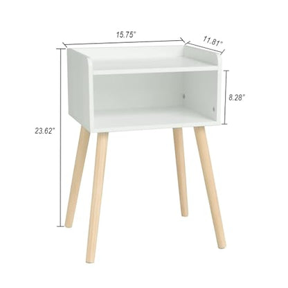 MaxSmeo White Nightstand, Small Bed Side Table for Small Spaces,Mid Century Modern Nightstand End Table with Storage and Solid Wood Legs for Bedroom Living Room(White) - color: White