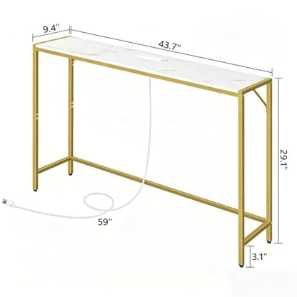 MAHANCRIS Console Table, Narrow Sofa Table, 43.7” Entrance Table with Power Station, Behind Couch Table, Simple Style, for Living Room, Hallway, Entryway, Foyer, Marble and Gold CTJM112E01 - color: Marble, Gold