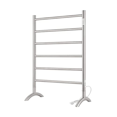 Freestanding Towel Warmer 6 Bars Plug-in Option 3 Working Modes Brushed Stainless Steel 24” W 34” H | 6 Bars, Stainless Steel,Plug-in Option, 3 Working Modes, 24" W 34" H, Freestanding & movable - color: Brushed