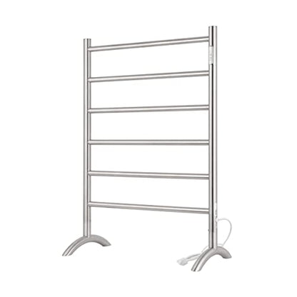 Freestanding Towel Warmer 6 Bars Plug-in Option 3 Working Modes Brushed Stainless Steel 24” W 34” H | 6 Bars, Stainless Steel,Plug-in Option, 3 Working Modes, 24" W 34" H, Freestanding & movable - color: Brushed