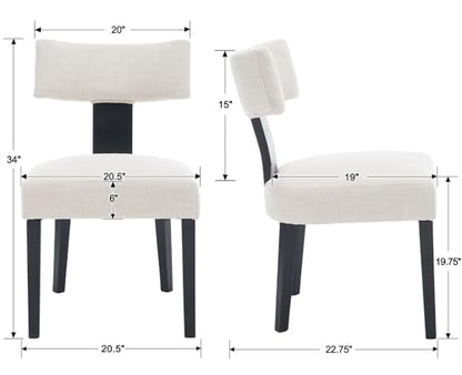 RIVOVA Mid Century Modern Dining Chairs Set of 4 Farmhouse Linen Fabric Upholstered Dining Room Chairs Kitchen Chairs with Curved Backrest Black Wood Legs, Beige - color: Black Beige Curved