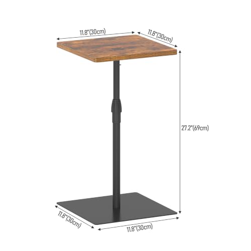 TUTOTAK Tall Side Table, Wide Top End Table, Adjustable Height Drink Table | Pedestal Table for Small Spaces, Accent Nightstand, livingroom, Bedroom, Brown TB01BB097 - color: Brown, size: 1 Pack, style: Square