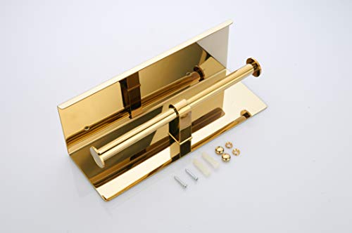 BGL Double Toilet Paper Holder Stainless Steel 304 Wall Mounted Two Heads Roll Tissue Holder with Shelf (Gold) - color: Gold