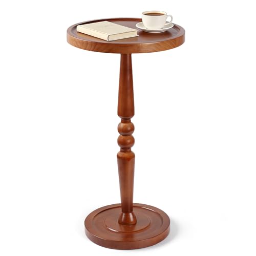 Small Side Table for Small Spaces, Rustic Circle End Table with Natural Solid Wooden Top, Pedestal and Leg, Walnut wood Accent Drink Tables for Livingroom, Bedroom, Sofa, Corner, Coffee, Office, Couch - color: Warm Brown