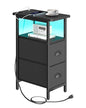 sthmec Narrow End Table with Charging Station, Narrow Side Table with 2 Fabric Drawers, LED End Table, Slim Nightstand with LED Light, Small Side Table for Small Spaces, Living Room, Bedroom, Black - color: Black, size: 7.87'' W x 15.75'' D x 24.37'' H, s