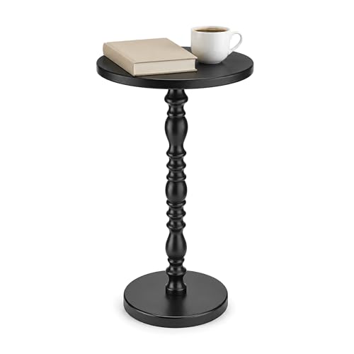 Round Side Table, Solid Wood Pedestal Drink Table for Small Spaces, Modern Accent End Table with Non-Slip Base for Living Room, Bedroom, Sofa Couch, Black - color: Black