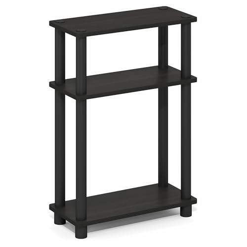 Furinno Turn-N-Tube Narrow Side Table, 3-Tier Rectangular Modern End Table with Storage Shelf, Slim Toolless Assembly Nightstand, Night Stand, Bedside Table, for Living Room, Bedroom, Espresso - color: Espresso/Black