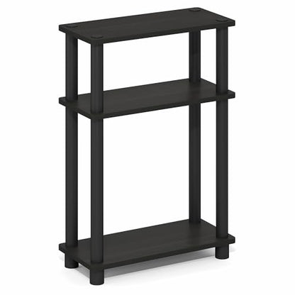 Furinno Turn-N-Tube Narrow Side Table, 3-Tier Rectangular Modern End Table with Storage Shelf, Slim Toolless Assembly Nightstand, Night Stand, Bedside Table, for Living Room, Bedroom, Espresso - color: Espresso/Black