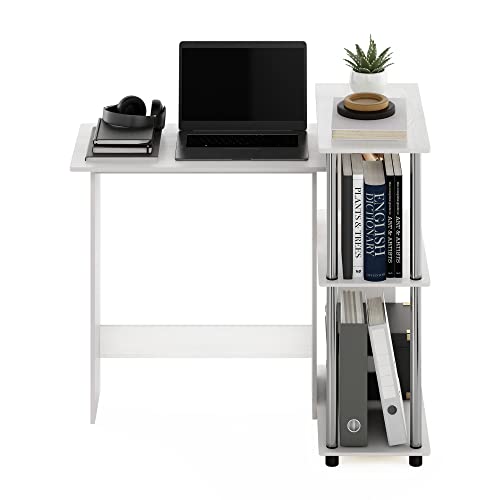 Furinno Abbott Corner Computer Desk with Bookshelf, White Oak/Chrome - color: White Oak/Chrome