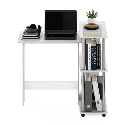 Furinno Abbott Corner Computer Desk with Bookshelf, White Oak/Chrome - color: White Oak/Chrome