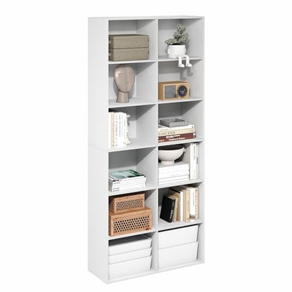 Furinno Basic Book Shelf, 12-Cube Bookshelf, Open Shelf Bookcase, Cube Storage Organizer, 12 x 32 x 71, for Living Room, Home Office, Plain White