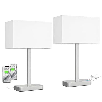 Hong-in Touch Lamps for Bedroom - 3-Way Dimmable Bedside Lamps Set of 2 with USB C+A, White Modern Table Lamp for Night Stands, Desk Lamp for Living Room Nightstand End Tables Bed Side - color: C. White&Nickel