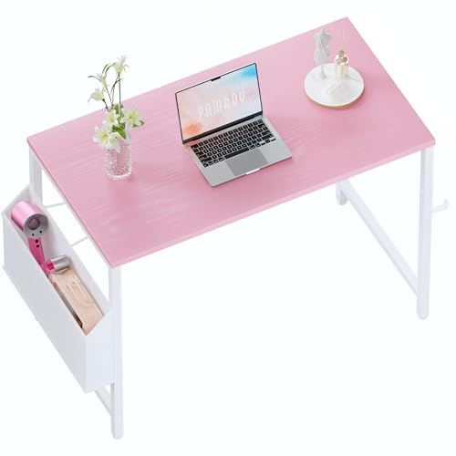 Pamray 32 Inch Computer Desk for Small Spaces with Storage Bag, Home Office Work Desk with Headphone Hook, Small Office Desk Study Writing Table - color: Pink, size: 32 Inch