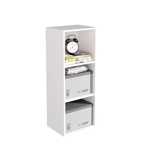 Wooden 3 Cube Storage Organizer, 3 Tier Storage Cubes Storage Display Cubby, Freestanding DIY Closet Shelving Unit for Living Room Bedroom Office (White, 3 Cube-W(11.8inch) - color: White, size: 3 Cube-W(11.8inch)