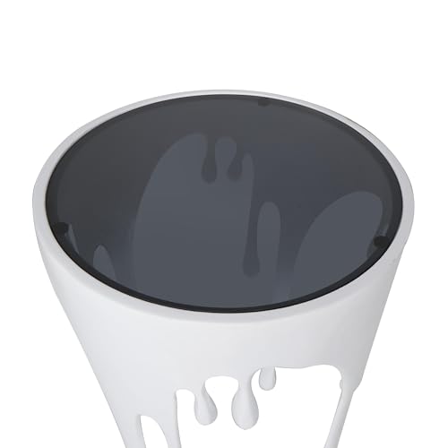 Deco 79 Aluminum Metal Abstract Side Table 16" x 16" x 25", White | Accent table, drip end table with melting designed legs and black glass top, unique end table, living room decor - color: White