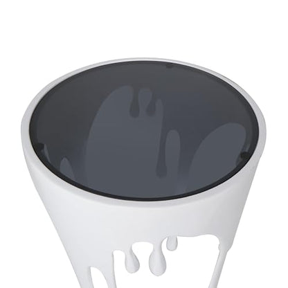 Deco 79 Aluminum Metal Abstract Side Table 16" x 16" x 25", White | Accent table, drip end table with melting designed legs and black glass top, unique end table, living room decor - color: White