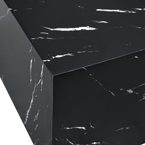 39" Rectangular Compact Coffee Table,Small Cube End Table,Modern Side Table with Stylish Faux Marble Pattern,Minimalist Accent Table for Living Room,Office,Apartment,Nightstand(Black,39") - color: Black,39.9"