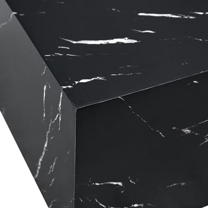 39" Rectangular Compact Coffee Table,Small Cube End Table,Modern Side Table with Stylish Faux Marble Pattern,Minimalist Accent Table for Living Room,Office,Apartment,Nightstand(Black,39") - color: Black,39.9"