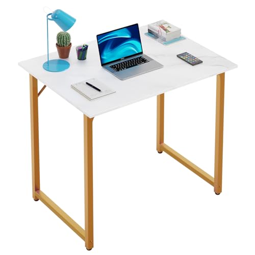 PayLessHere | 32 Inch Computer Desk | White Gold | Office Desk with Metal Frame, Adjustable Feet | Water-Resistant, Scratchproof Surface | Sturdy Writing Table for Home Office or Study | Pack of 1 - color: White Gold, size: 32 Inch