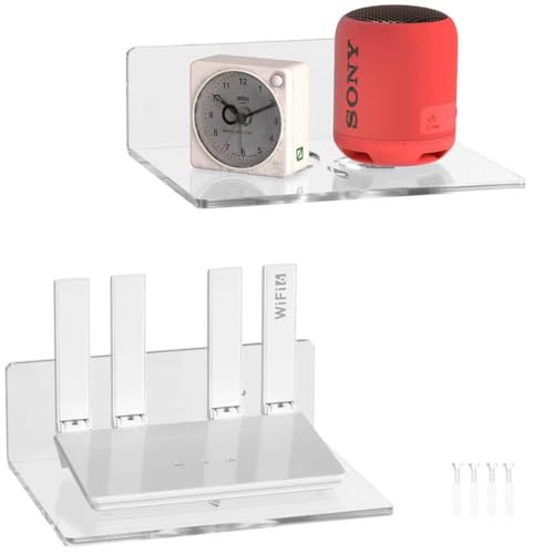 7x9 Inch Transparent Acrylic Shelf with Ventilated Base - Ideal for Routers, Speakers, Cameras & Small Electronic Devices Clean Floating Shelf for Wall Display,Living Room, Kitchen, Bathroom - color: Transparent, size: 9in