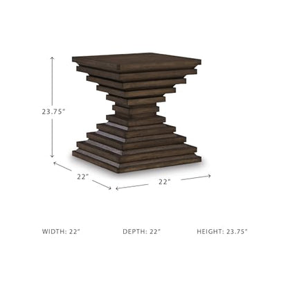 Signature Design by Ashley Hannodream End Table, No Assembly Required, Contemporary Pedestal Wood Accent Table for Living Room Sofa, Warm Brown, 22" W - color: Warm Brown