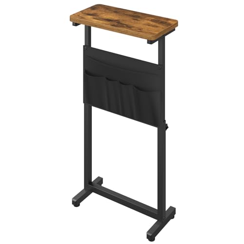 YATINEY Side Table, End Table, Small Couch Table, Sofa Table Adjustable Height, Drink Table for Living Room, Bedroom, Rustic Brown and Black ET40BR