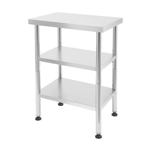 24"x18"x35" 3-Tier Industrial Workstation, Heavy Duty Stainless Steel Table with Adjustable Shelves, 425 lbs Top Load, 4 Swivel Casters and Leveling Feet for Home or Commercial Use - size: 24 X 18 X 35 Inches